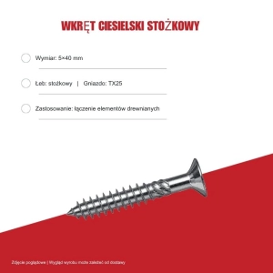 Wkręty stożkowe 5×40 mm TX25 – 200 szt.